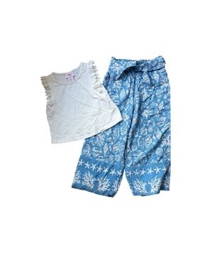 Tommy Bahama Girls Blue Seashell Print Set with White Lace Trim Tank